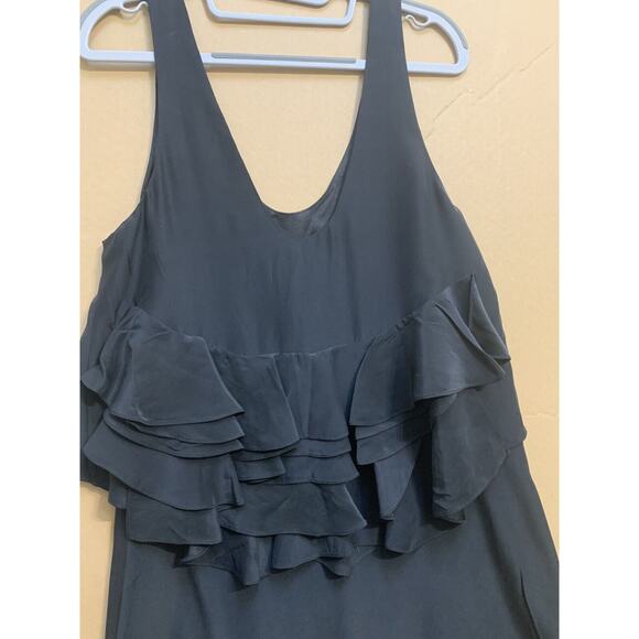 MORGAN CARPER Anthropologie Black Sateen Shift Dress with Back Ruffles Sz 6 - Picture 9 of 13
